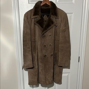 Taupe Suede Double-Breasted Coat